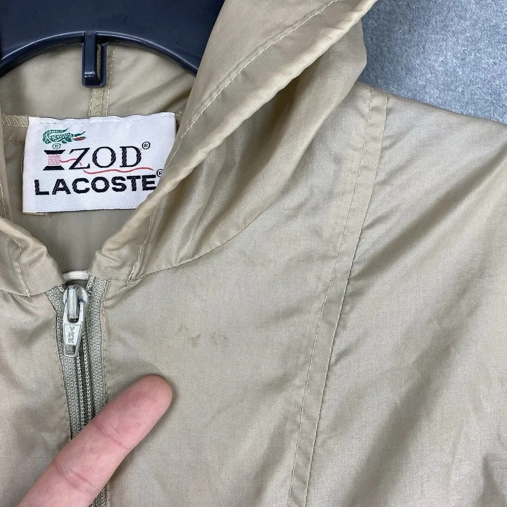 Vtg Izod Lacoste Jacket Mens L Tan 1/4 Zip Pullover Lightweight Windbreak Hooded